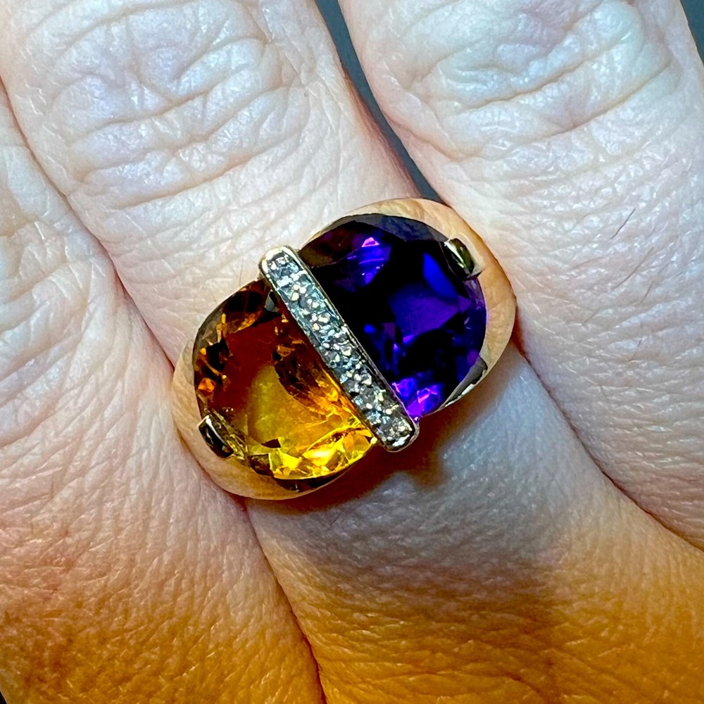 14k yellow gold Citrine and Amethyst Ring